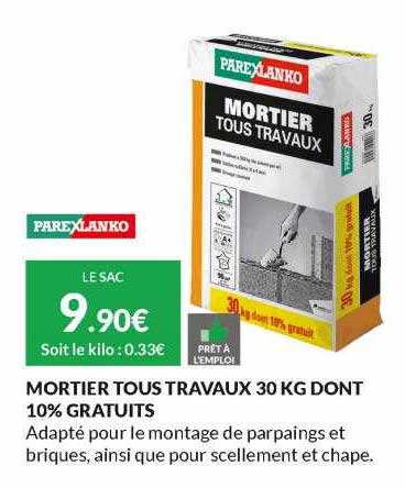 mortier tous travaux 30 kg dont 10% gratuits