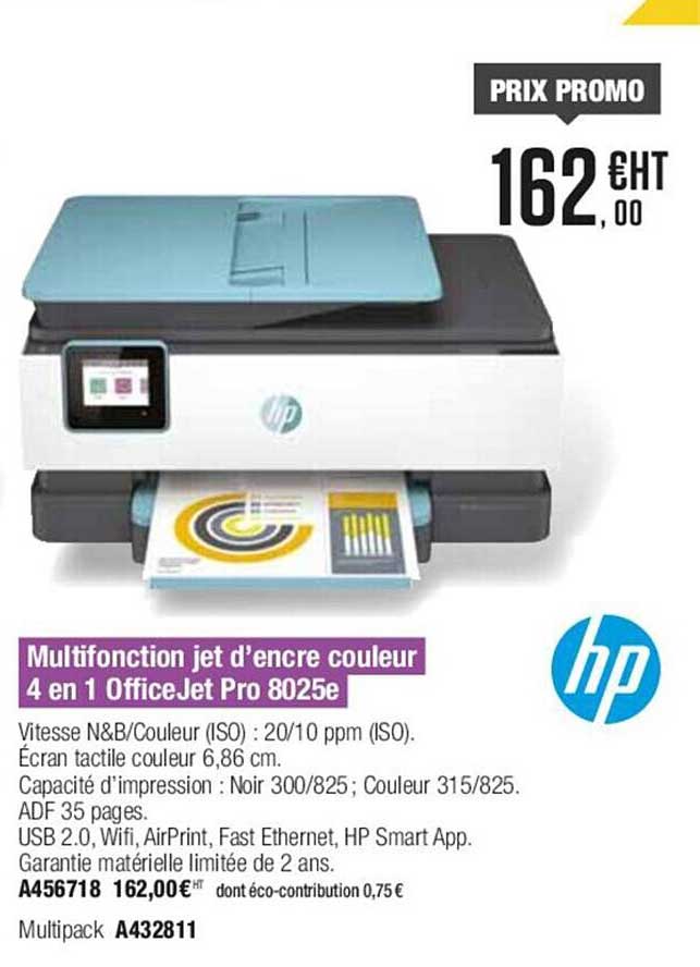 multifonction jet d'encre couleur 4 en 1 officeJet pro 8025e hp