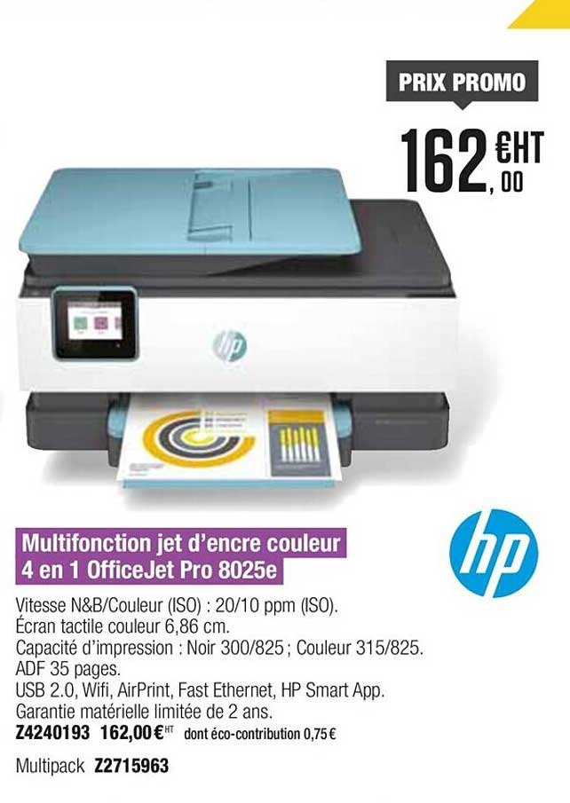 multifonction jet d'encre couleur 4 en 1 officeJet pro 8025e hp