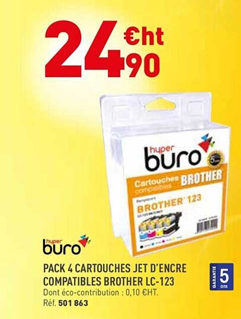 pack 4 cartouches jet d'encre compatibles brother lc-123 buro