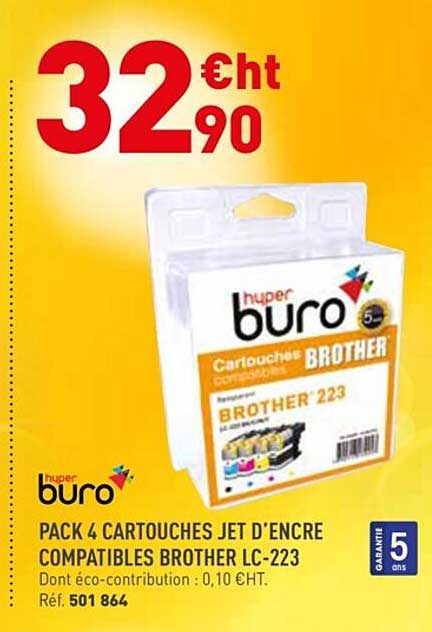 pack 4 cartouches jet d'encre compatibles brother lc-223 buro
