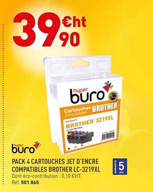 pack 4 cartouches jet d'encre compatibles brother lc-3219xl buro