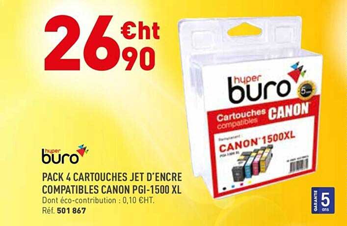 pack 4 cartouches jet d'encre compatibles canon pgi-1500 xl buro