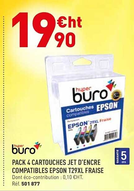 pack 4 cartouches jet d'encre compatibles epson t29xl fraise buro