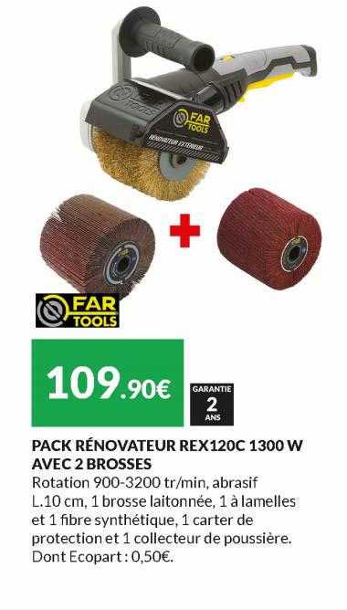 pack rénovateur rex 120c 1300 w avec 2 brosses far tools
