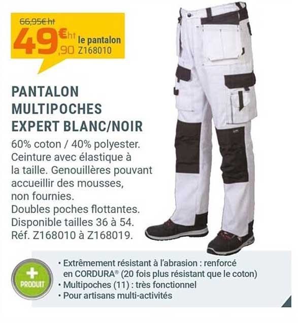 pantalon multipoches expert blanc - noir