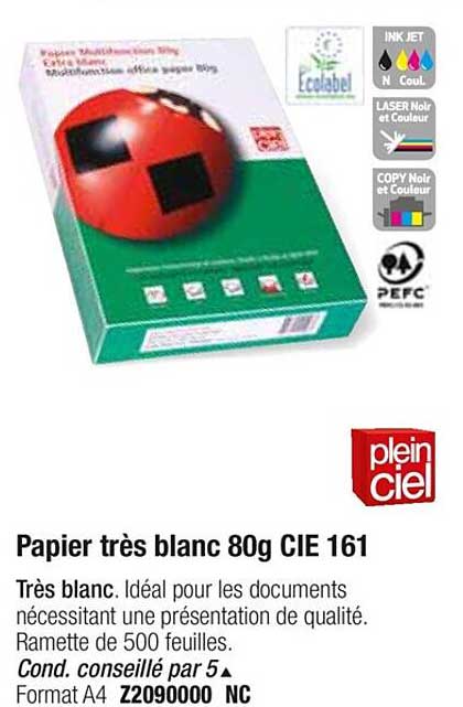 papier très blanc 80g cie 161 plein ciel