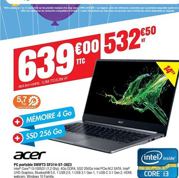 Pc Portable Swift3 Sf314-57-39z3 Acer