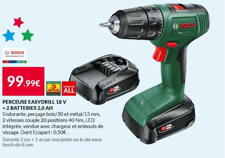 perceuse easydrill 18v + 2 batteries 2,0 ah bosch