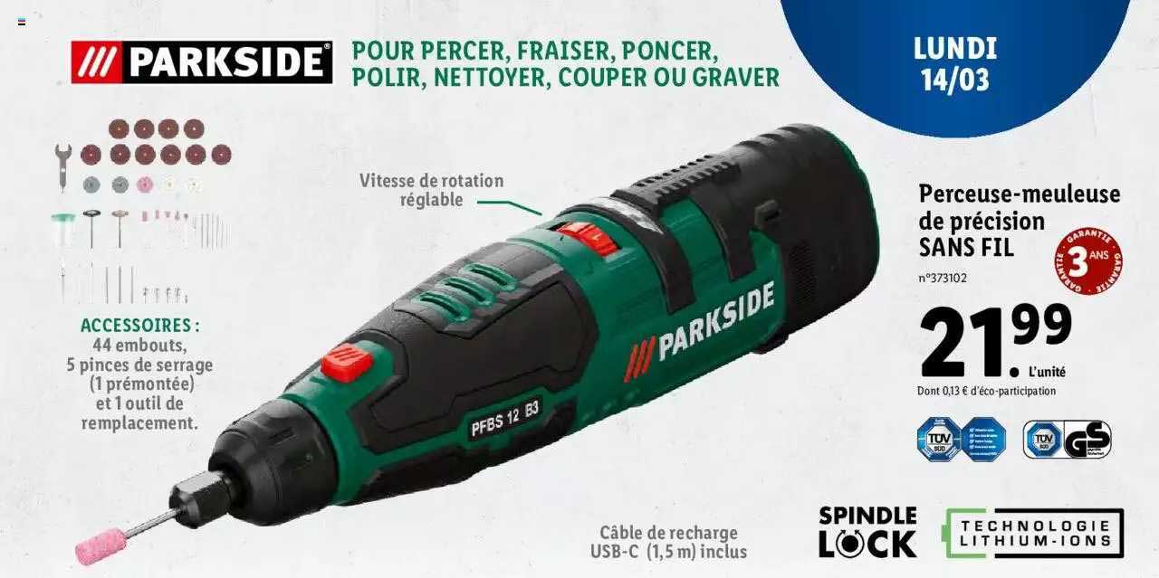 Perceuse-meuleuse De Précision Sans Fil Parkside