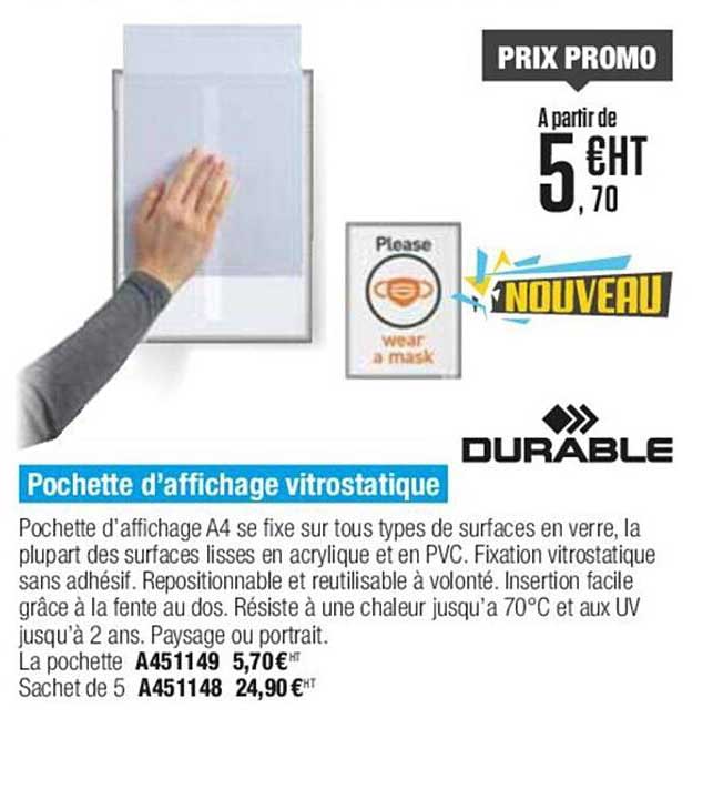 pochette d'affichage vitrostatique durable