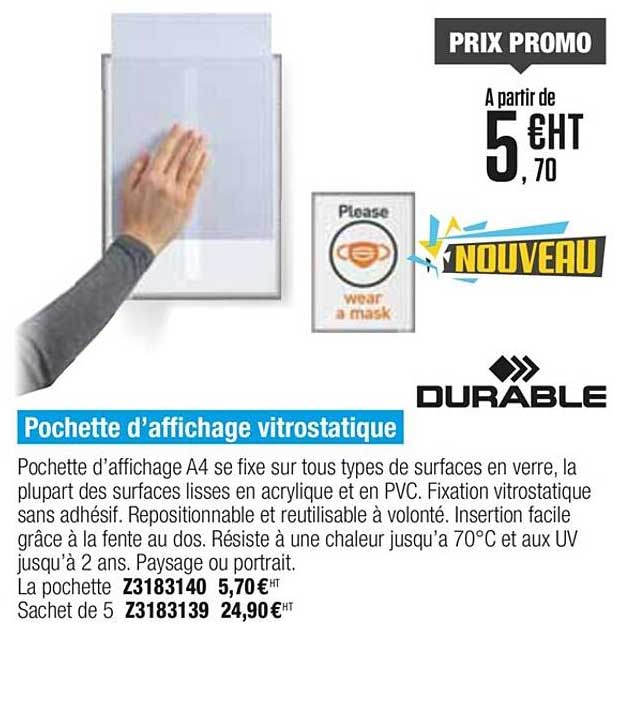 pochette d'affichage vitrostatique durable