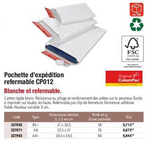 pochette d'expédition refermable cp012