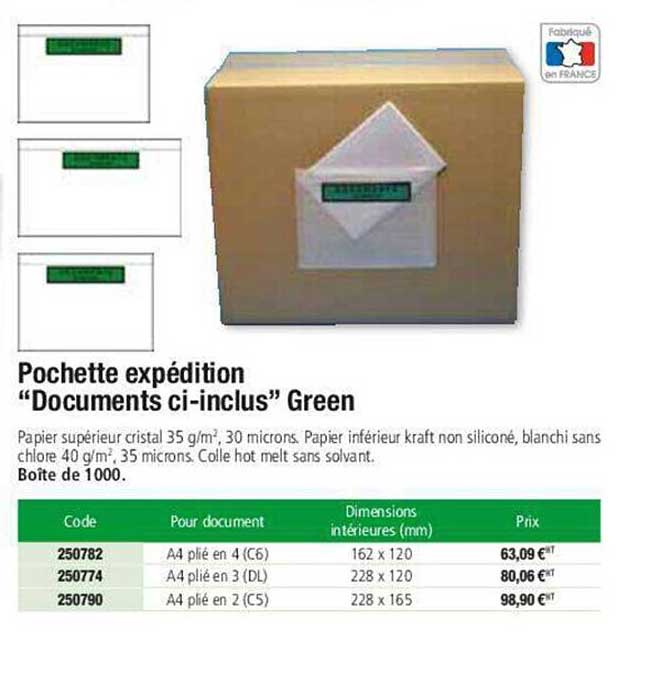 pochette expédition "documents ci-inclus" green