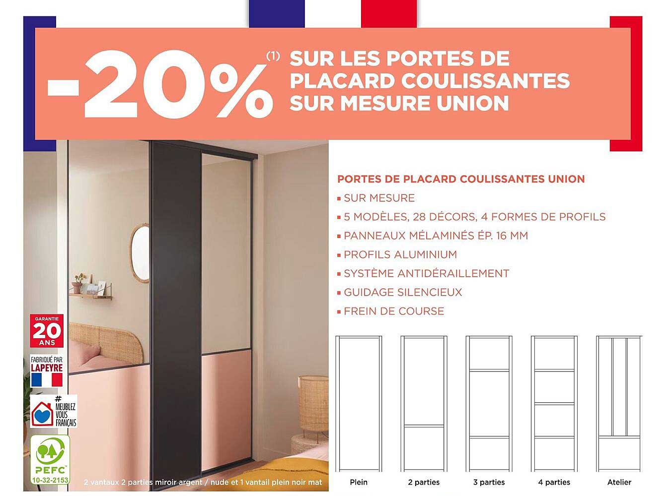 portes de placard coulissantes sur mesure union