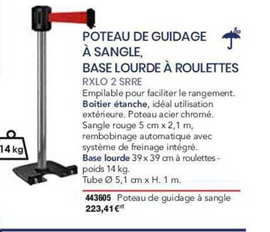 poteau de guidage à sangle, base lourde à roulettes