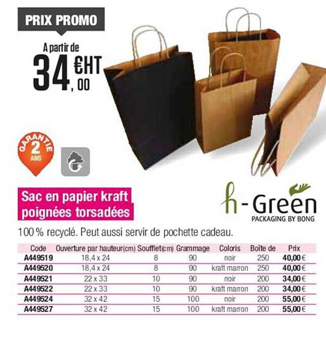 Sac En Papier Kraft Poignées Torsadées H - Green