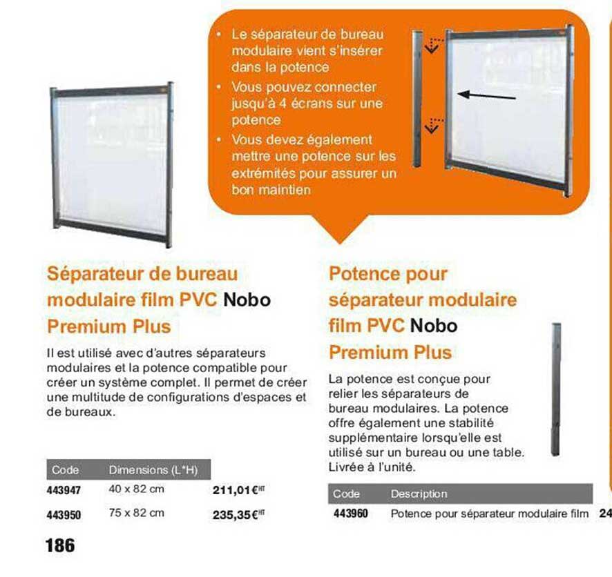 séparateur de bureau modulaire film pvc nobo premium plus, potence pour séparateur modulaire film pvc nobo premium plus