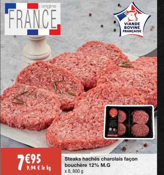 steaks hachés charolais façon bouchère 12% m.g.