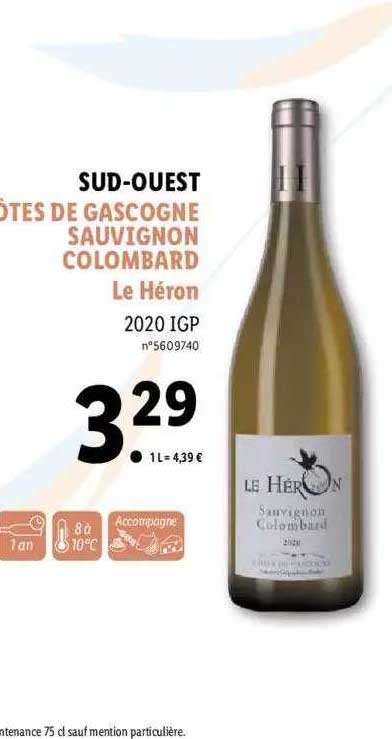 sud-ouest côtes de gascogne sauvignon colombard le héron 2020 igp