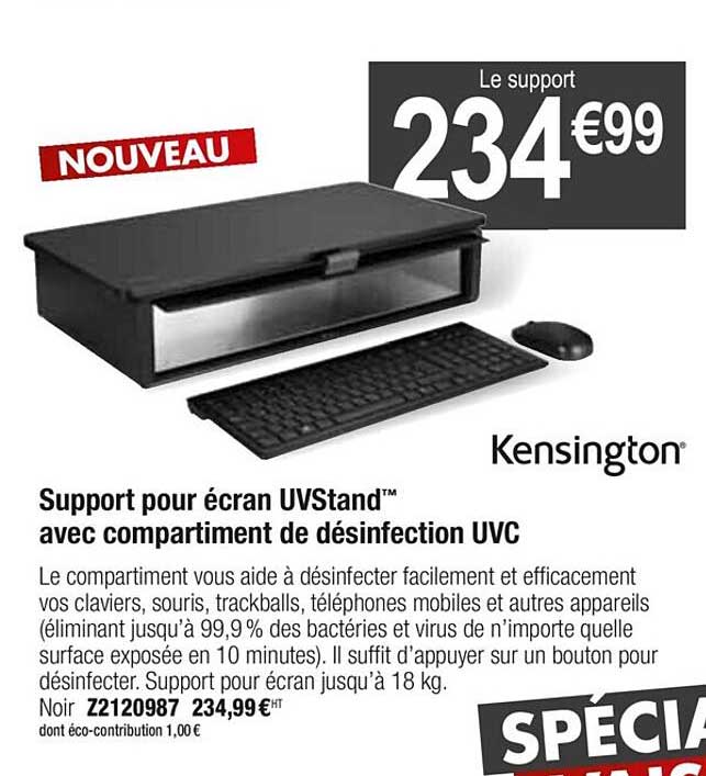 support pour écran uvstand avec compartiment de désinfection uvc kensigton