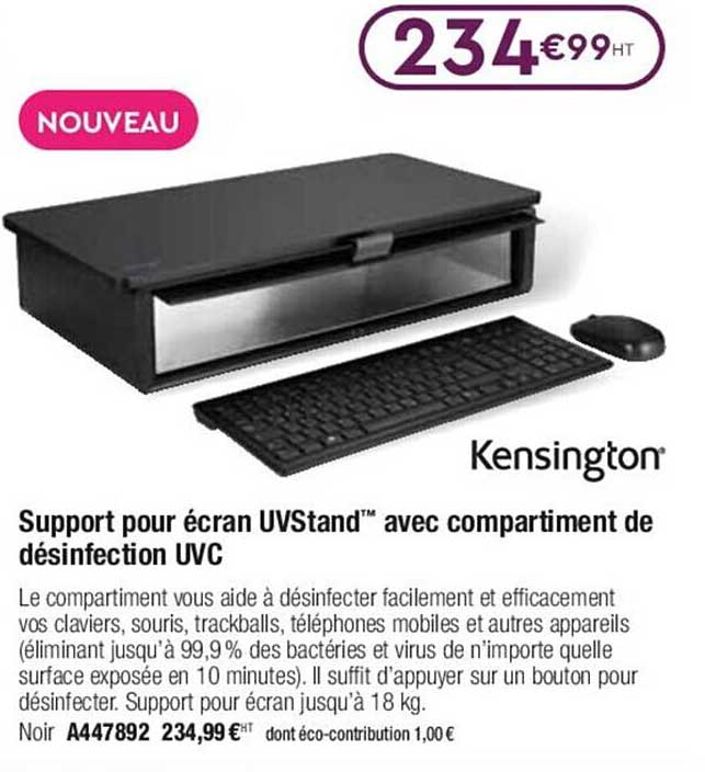 support pour écran uvstand avec compartiment de désinfection uvc kensington