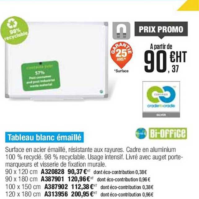 Tableau Blanc émaillé Bi-office