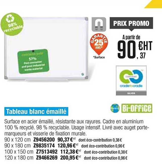 tableau blanc émaillé bi-office