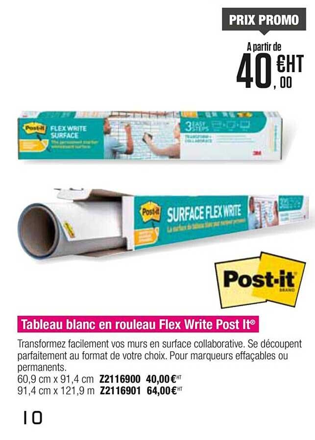 tableau blanc en rouleau flex white post it