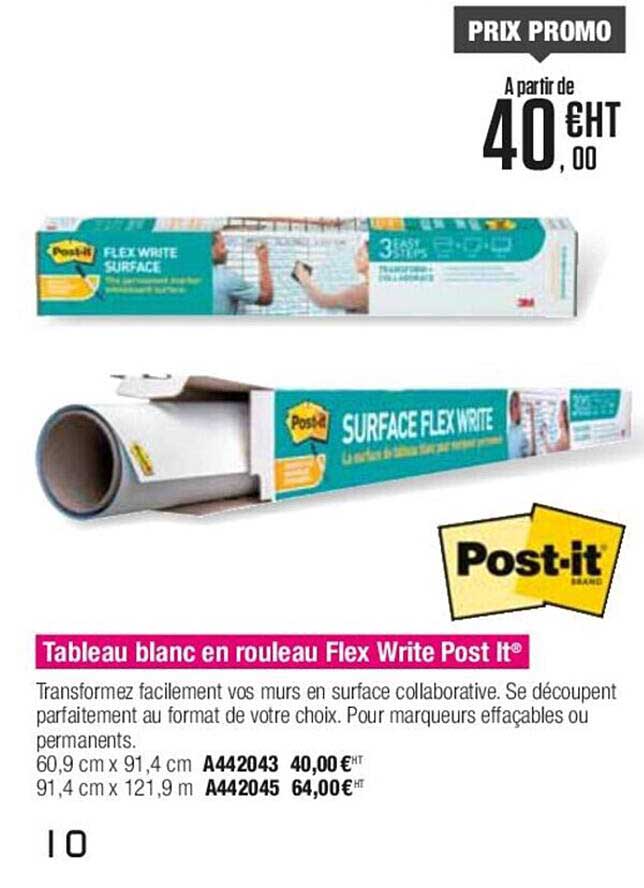 tableau blanc en rouleau flex write post it