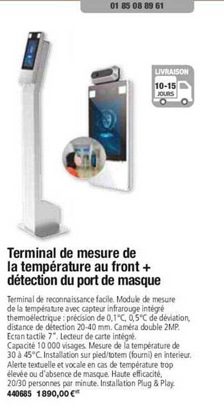 terminal de mesure de la température au front + détection du port de masque