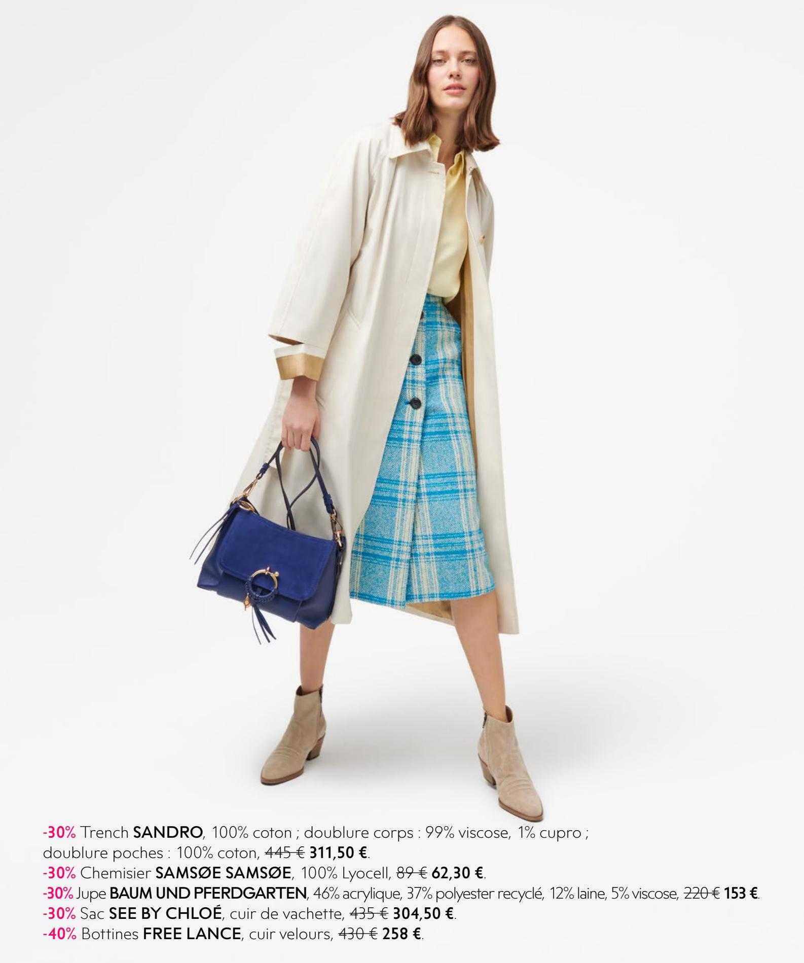 Trech Sandro, Chemisier Samsør Samsøe, Jupe Baum Un Pfedgarten, Sac See By Chloé, Bottines Free Lance