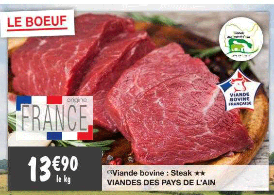 viande bovine : steak** viandes des pays de l'ain