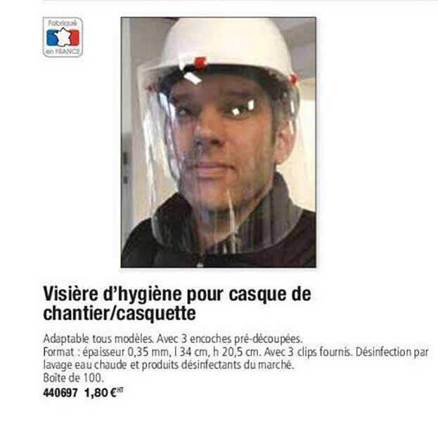visière d'hygiène pour casque de chantier-casquette