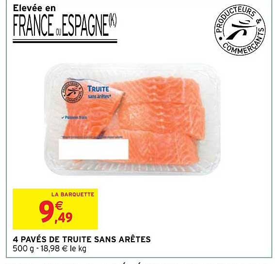 4 pavés de truite sans arêtes