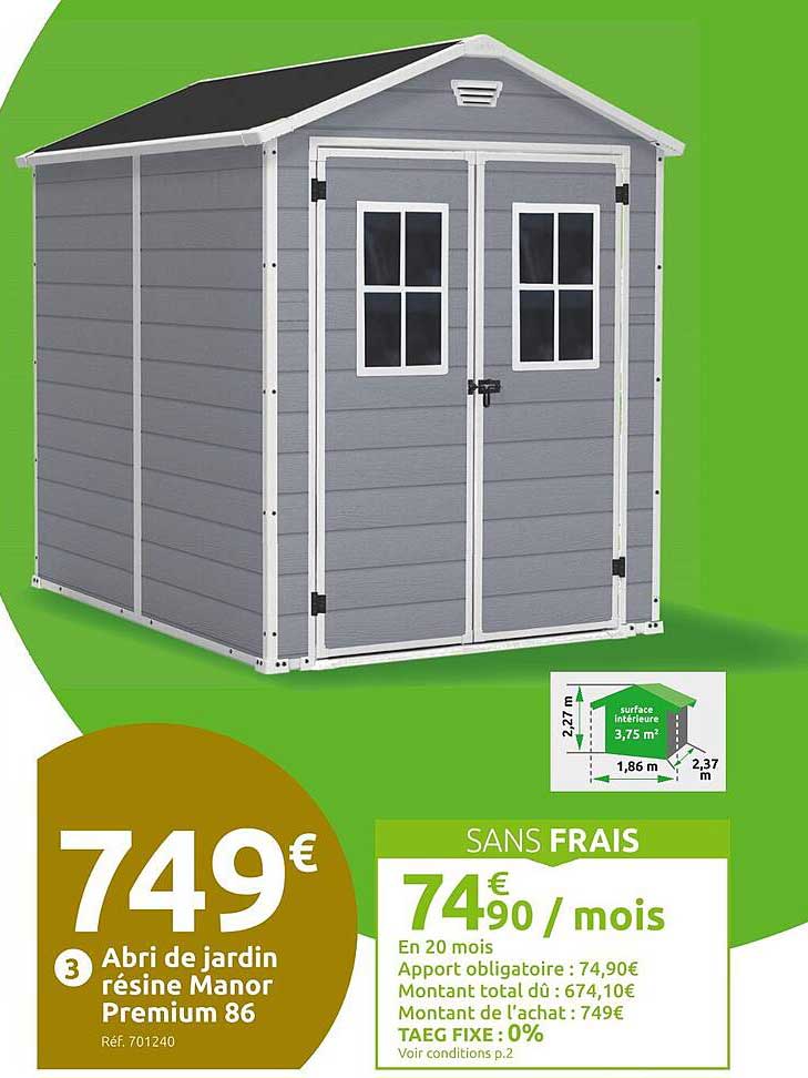 abri de jardin résine manor premium 86
