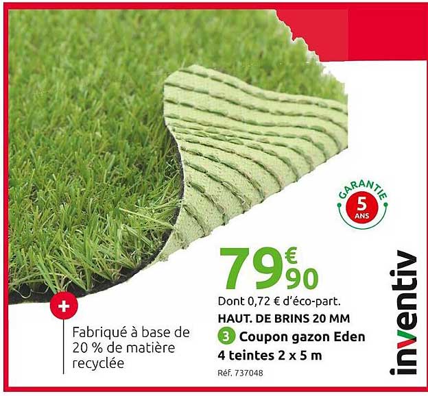 coupon gazon eden 4 teintes 2 x 5 m inventiv