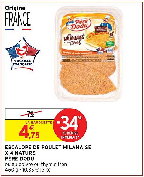 escalope de poulet milanaise x 4 nature père dodu