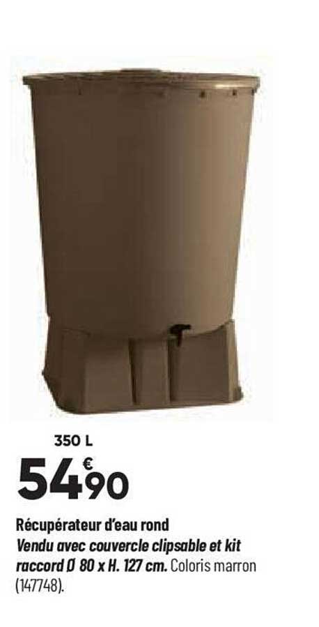 récupérateur d'eau rond vendu avec couvercle clipsable et kit raccord ø 80 x h. 127 cm