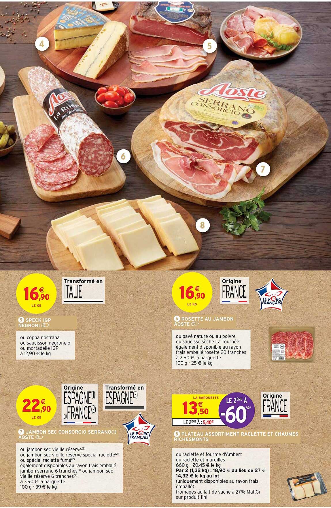 Speck Igp Negroni, Rosette Au Jambon Aoste, Jambon Sec Consorcio Serrano Aoste, Plateau Assortiment Raclette Et Chaumes Riches Monts