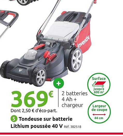 tondeuse sur batterie lithium poussée 40v inventiv