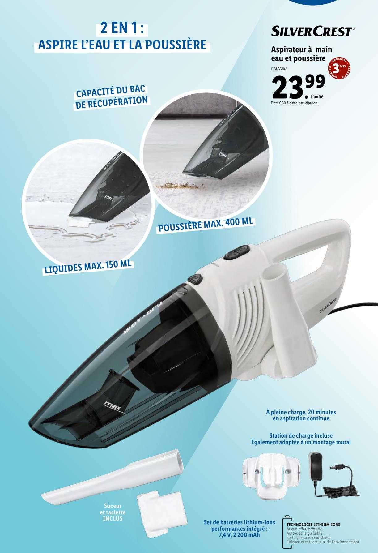 aspirateur à main eau et poussière silver crest