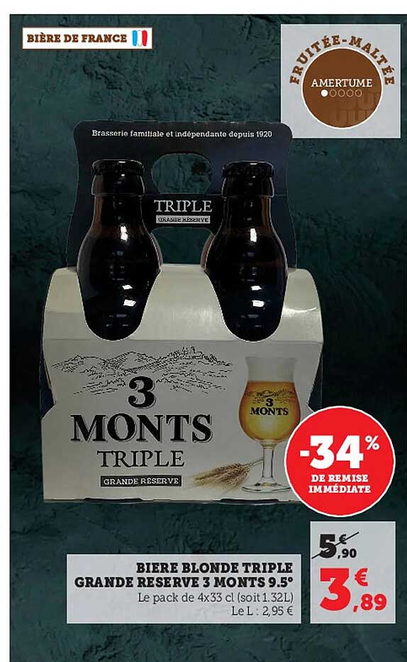 bière blonde triple grande réserve 3 monts 9,5°
