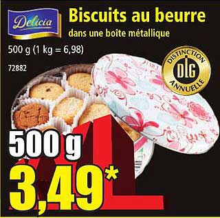 biscuits au beurre dans une boîte métallique délicia