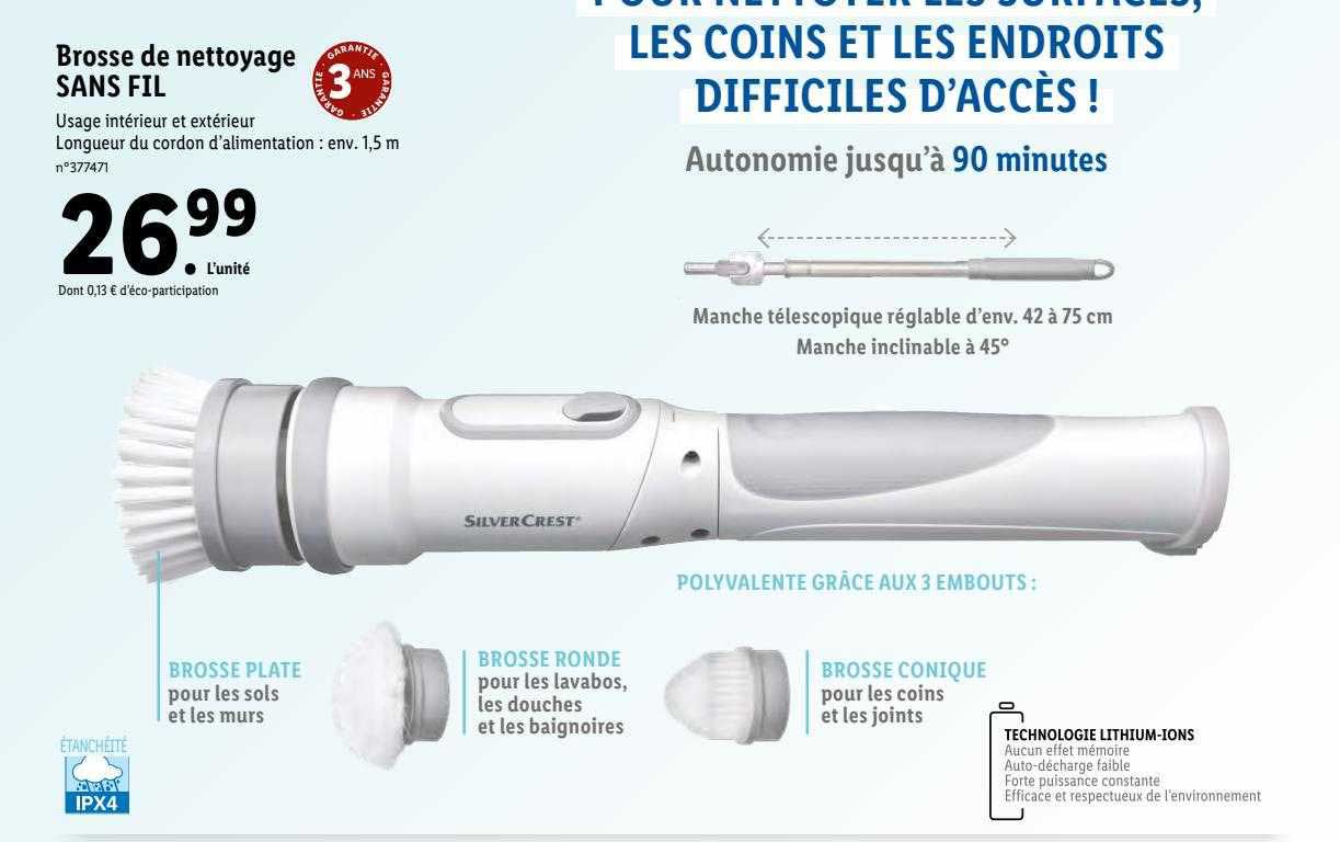 brosse de nettoyage sans fil silver crest