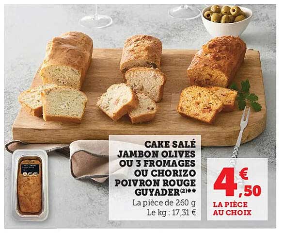 Cake Salé Jambon Olives Ou 3 Fromages Ou Chorizo Poivron Rouge Guyader