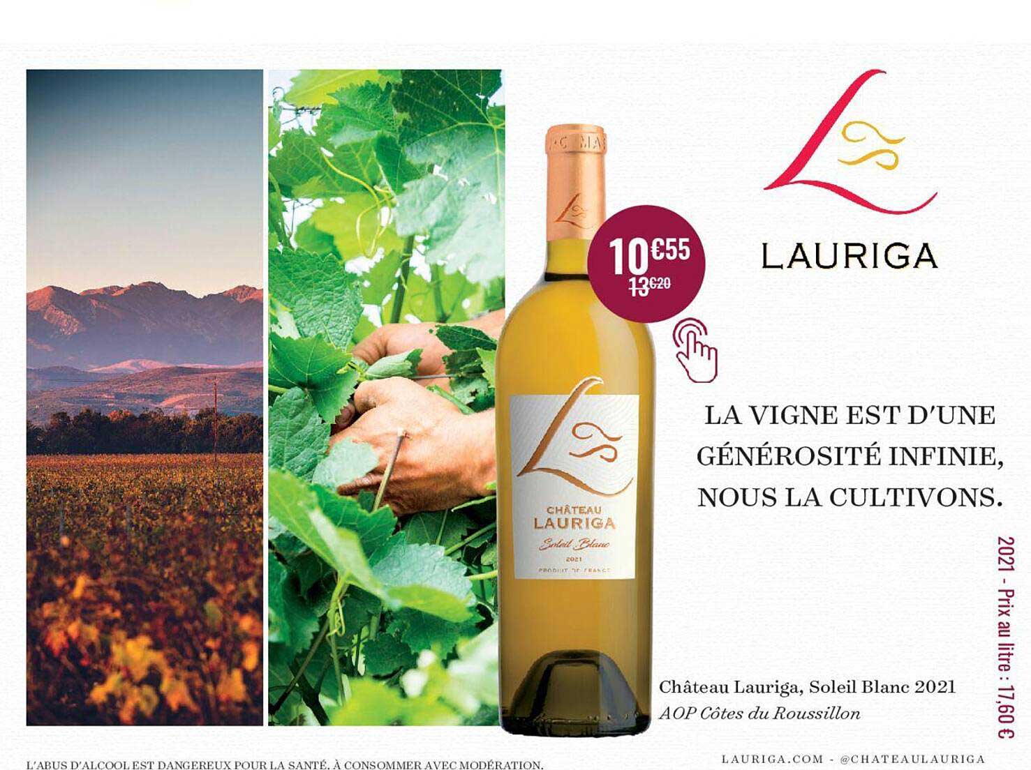 château lauriga, soleil blanc 2021 aop côtes du roussillon