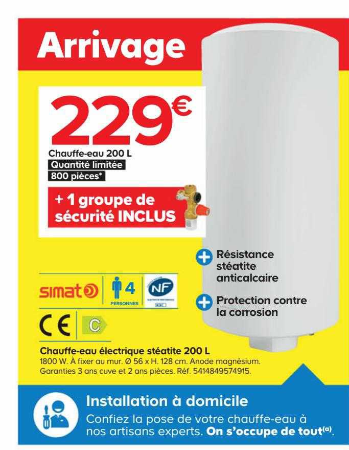 chauffe-eau électrique stéatite 200 l simat