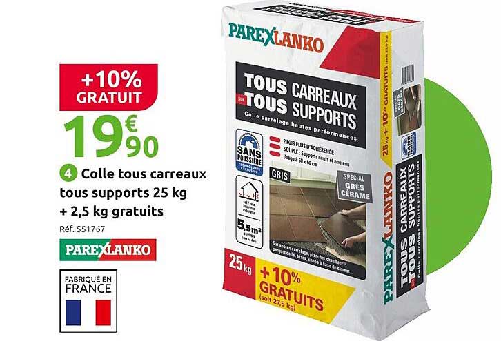 colle tous carreaux tous supports 25 kg + 2,5 kg gratuits parexlanko