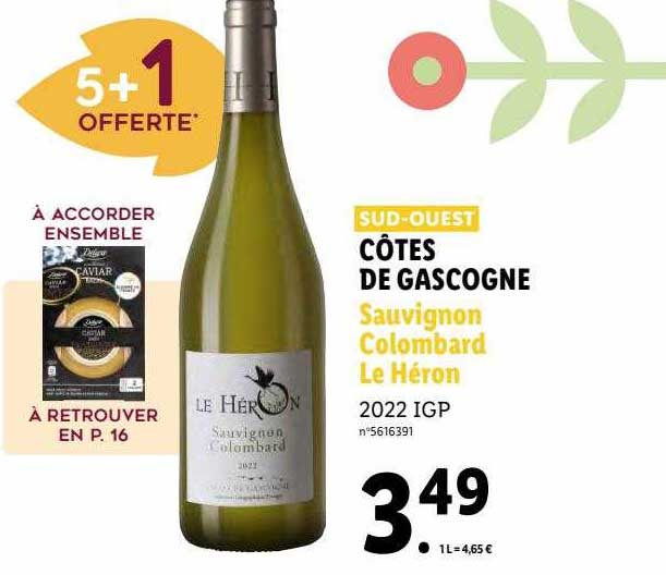 côtes de gascogne sauvignon colombard le héron 2022 igp